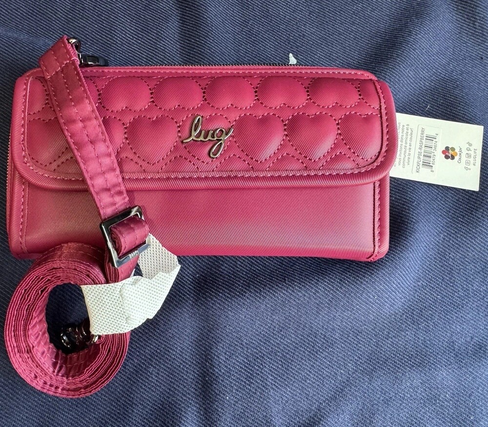 Lug Kickflip SE Pink Quilted RFID Blocking Zip Wallet w/ Strap